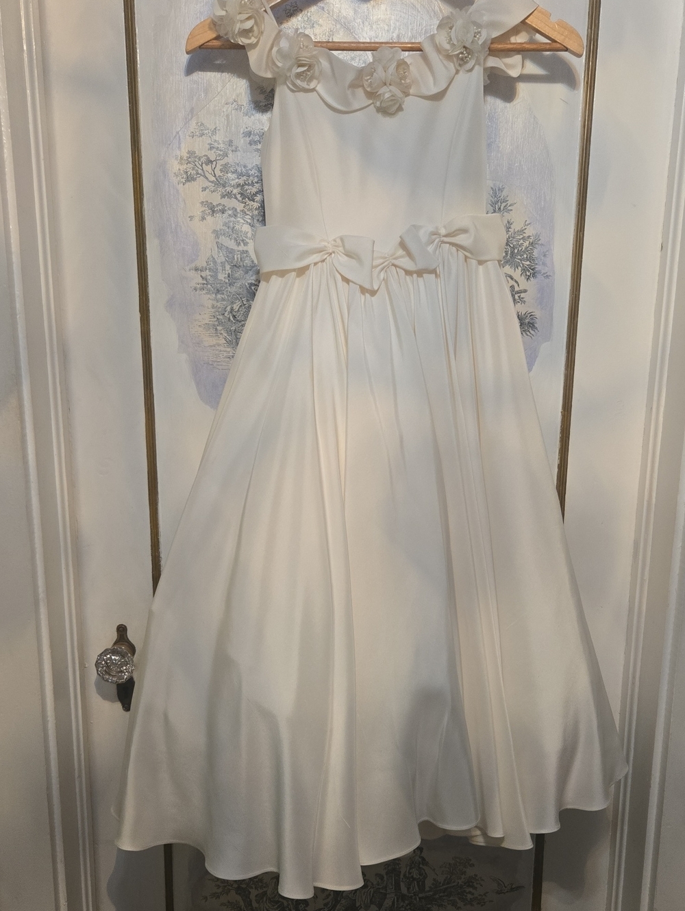 Pagent Flower Girl Ivory Floral-Trim Satin Dress by Jessica Lynn. Full Set.